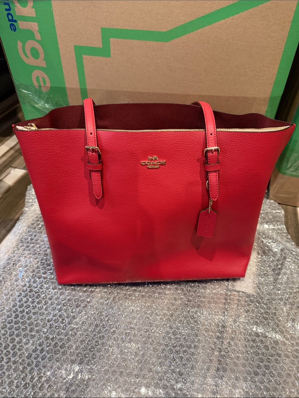 Coach Red  Tote with Gold